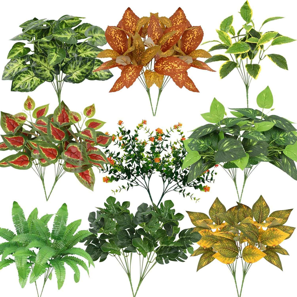 24 Pcs Artificial Plants Outdoor, UV Resistant Fake Flowers Greenery Stems | Plastic Waterproof Fake Greenery Stems Bulk, Faux Outside Hanging Plants, Easy Styling for Garden, Porch, Patio