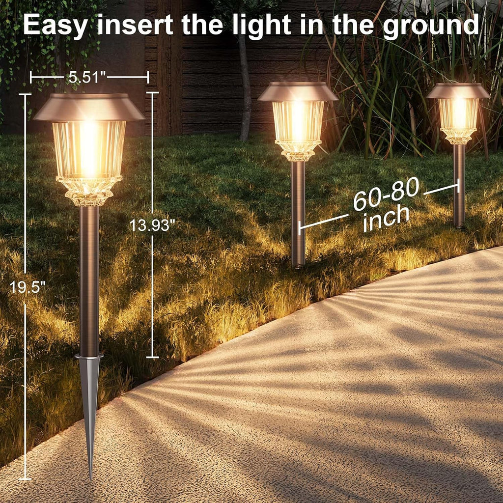 XMCOSY+ Solar Pathway Lights Outdoor, 6 Pack Solar Light Outdoor Waterproof | Stainless Steel & Aluminum 10-40LM Dimmable Warm White for 12H, IP65 Solar Powered Auto On/Off Outdoor Light for Yard Garden