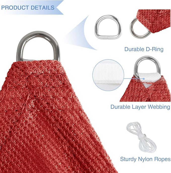 E&K Sunrise 7' x 7' x 7' Sun Shade Sail Triangle Canopy Shade Cover UV Block - Image 4