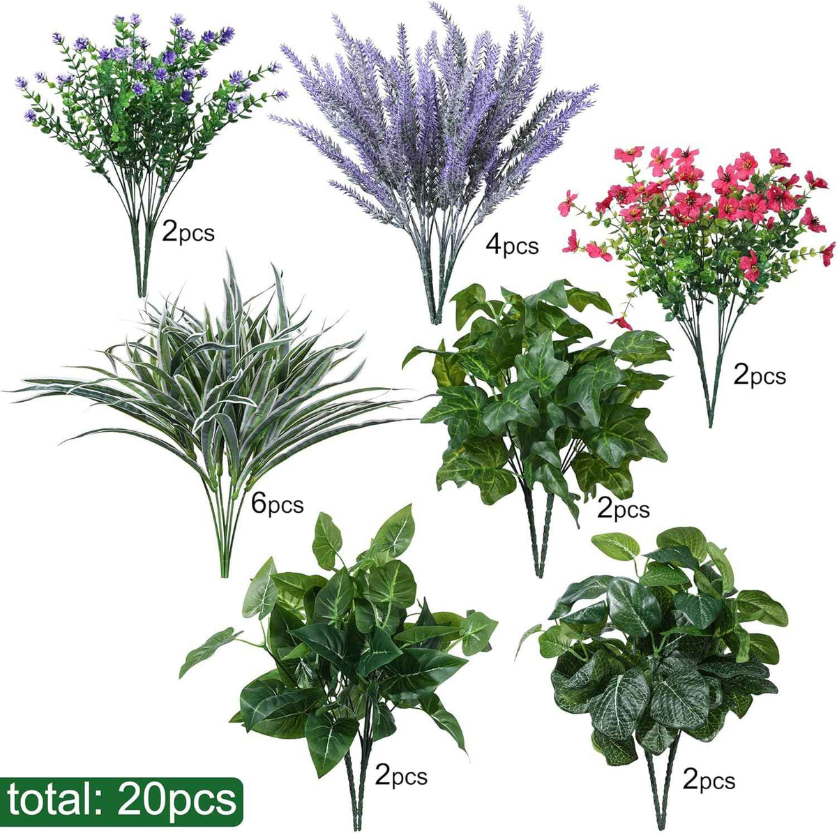 Starttag Artificial Bunches Greenery Plants Fake Plastic Leaves with Stems UV Resistant Outside Faux Plants Bushes for Outdoor Patio Garden Front Porch Yard Decor