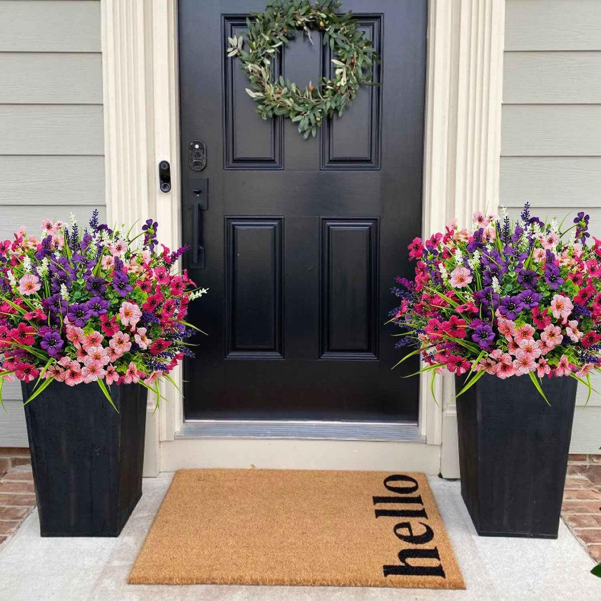 12 Bundles Artificial Flowers Outdoor Silk Fake Plants UV Resistant Faux Plastic Greenery Shrubs for Home Outside Garden Front Porch Vase Pot Planters Decor (Mix Color)
