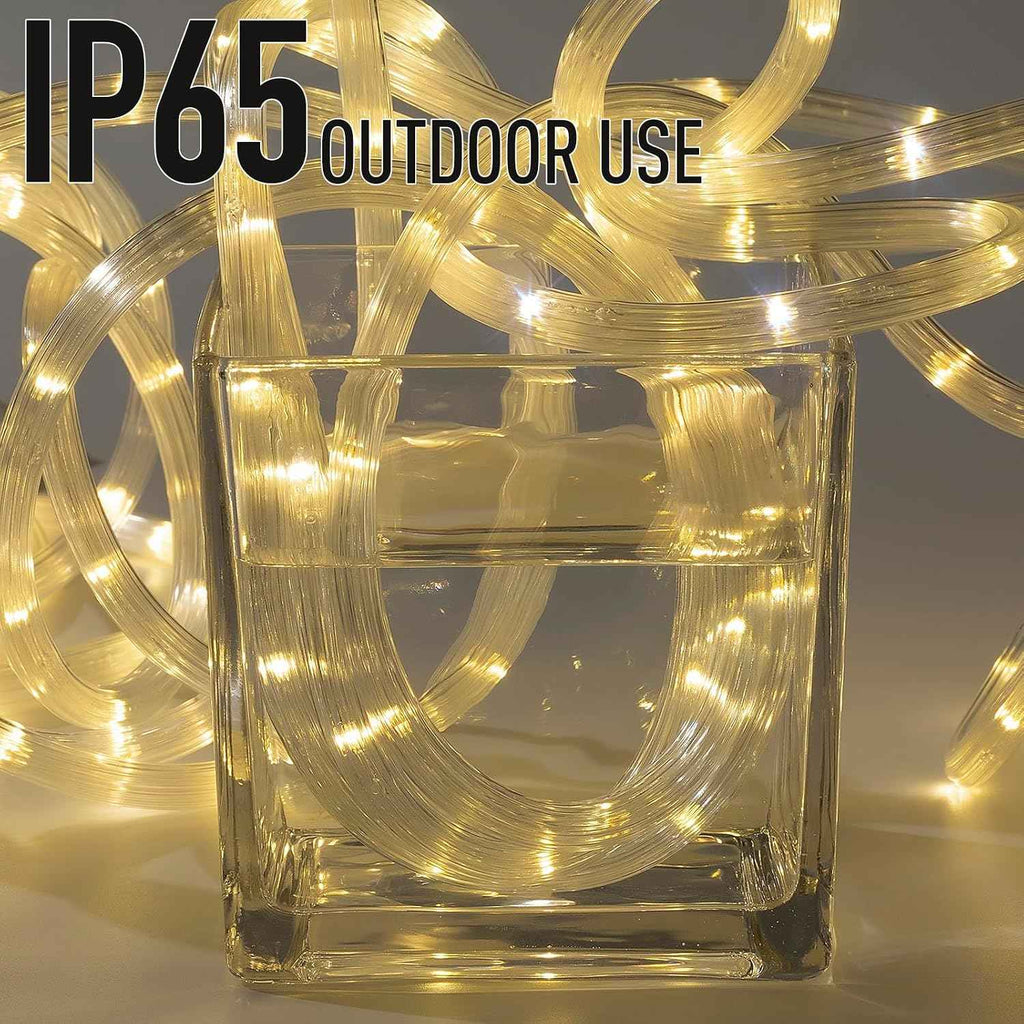 33ft Rope Lights Outdoor,String Lights with Plug & Remote- 8 Modes,360° Glow,Waterproof Flexible Ripple Tube Warm White LED Rope Lighting for Outdoor/Indoor,Garden,Wedding,Pool,Patio,Bedroom Decor