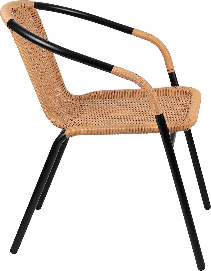 Flash Furniture Lila 4 Pack Beige Rattan Indoor-Outdoor Restaurant Stack Chair - Image 9