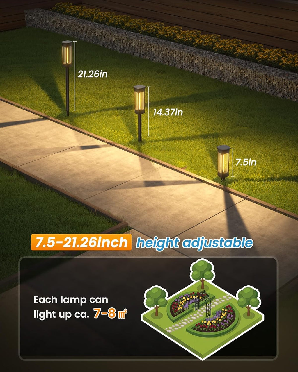 VOLISUN 8 Pack Solar Garden Pathway Lights LED Outdoor Waterproof | Solar Landscape Lighting Outdoor Waterproof, ,Warm Color Pathway Lights, Solar Garden Lights for Yard Lawn Driveway Walkway