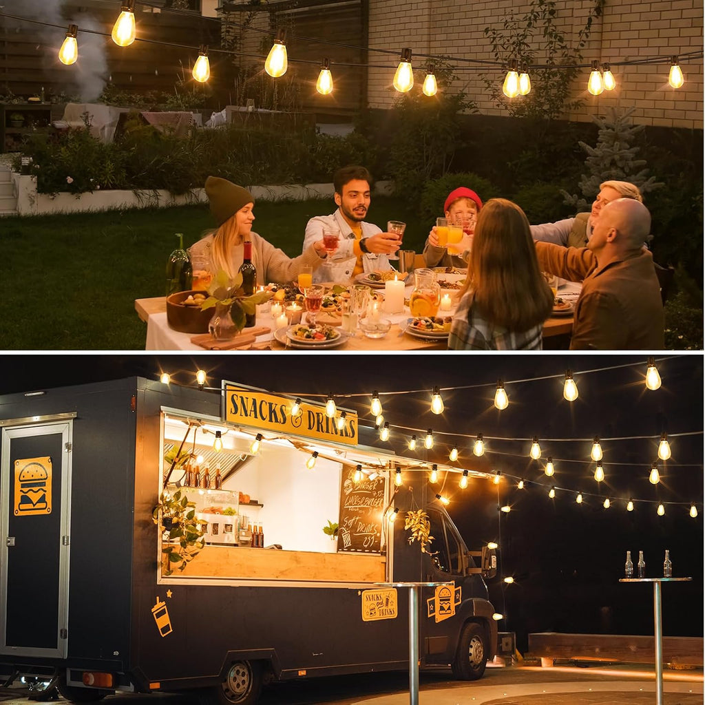 Larkvue 96FT LED Outdoor String Lights, 30+2 S14 Edison Bulbs, Black | Waterproof, Shatterproof, Connectable, Energy-saving, Plug in, Dimmable, Hanging Lamp for Backyard Patio Garden Decor