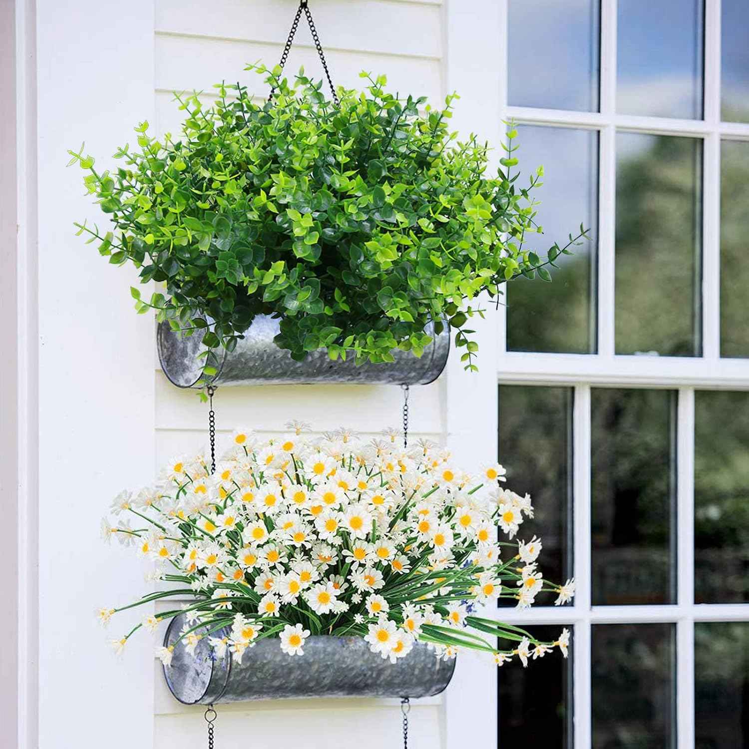 summer flower 10 Pack Artificial Boxwood Stems UV Resistant Faux Greenery Stems Fake Greenery Shrubs for Outdoor Patio Wedding Decor