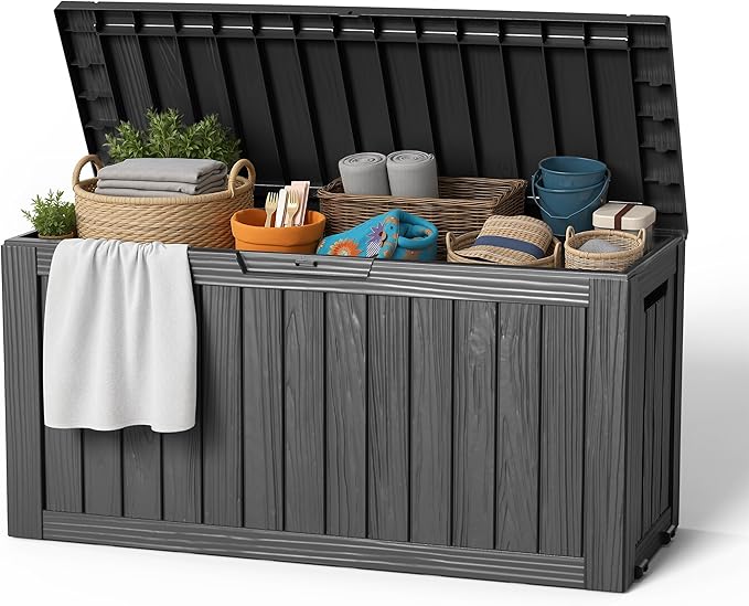 EasyUp 85 Gallon Outdoor Storage Box, Resin Waterproof UV-Resistant Deck Box by EASYUP