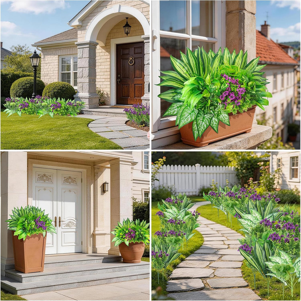 THKFUL 14Bundles Artificial Greenery Plants Outdoor Artificial Ivy Plants Faux Pothos Ferns Stems UV Resistant, Realistic Fake Shrubs Grasses Flowers Planter Filler for Window Box,Porch,Garden,Front