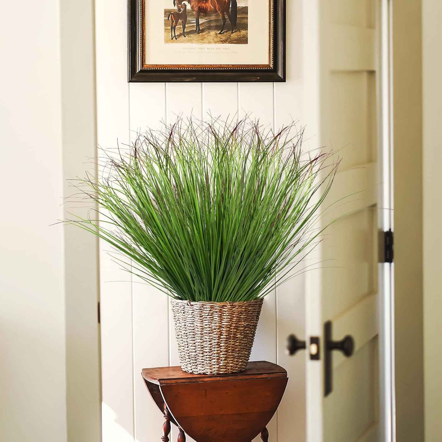 12Pcs Artificial Grass Plants, Faux Shrubs Wheat Grass, Artificial Tall Grass Fake Plants for Outdoor Decor,Artificial Greenery Stems Weed for Room Indoor Home Decor（Green Red Tail）