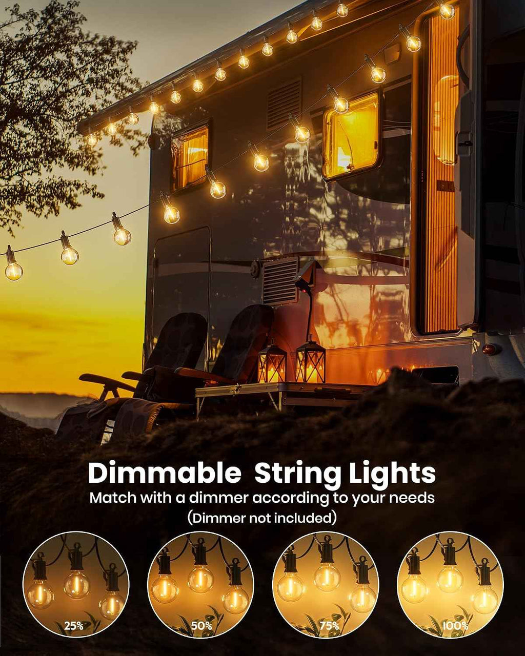 Brightown Outdoor String Lights, 29FT G40 LED IP65 Waterproof Patio Lights | 12 Shatterproof Edison Bulbs, Plug-In, Dimmable, Connectable, Hanging Light for Backyard Porch Party Decor, Warm White
