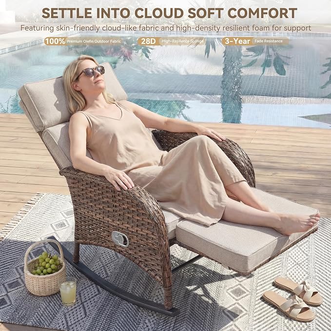 Zero Gravity Patio Rocking Wicker Recliner Chairs Set of 2- Wicker Outdoor - Image 3