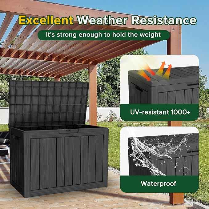 46 Gallon Outdoor Deck Box, Lockable Waterproof Outdoor Storage Boxes