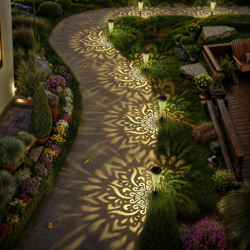6 Pack Solar Lights Outdoor Garden Decorative Mandala Solar Garden Lights with Warm Light Waterproof Solar Pathway Landscape Lights for Path Backyard Walkway Yard Decor, Gardening Gifts for Women