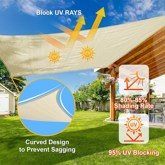 SUNLAX Sun Shade Sail 8' x 16' x 17.9' Butter Cream Rectangle Canopy Sail Shade - Image 4