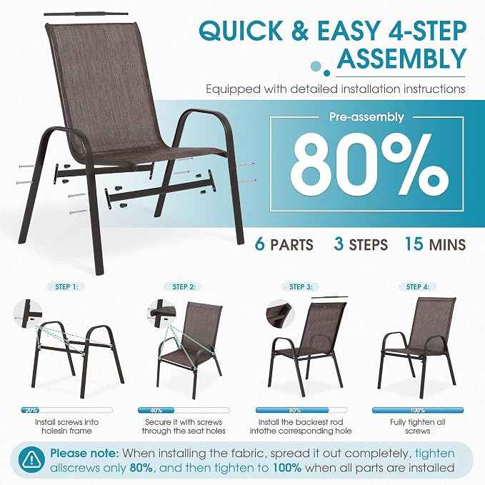 Outdoor Stackable Chairs Set of 6, Stacking Patio Chairs