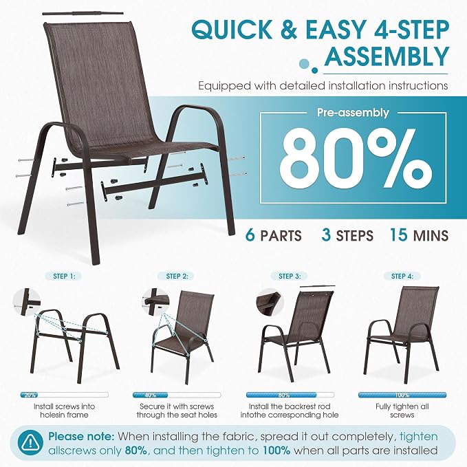 Outdoor Stackable Chairs Set of 8, Stacking Patio Chairs - Image 5