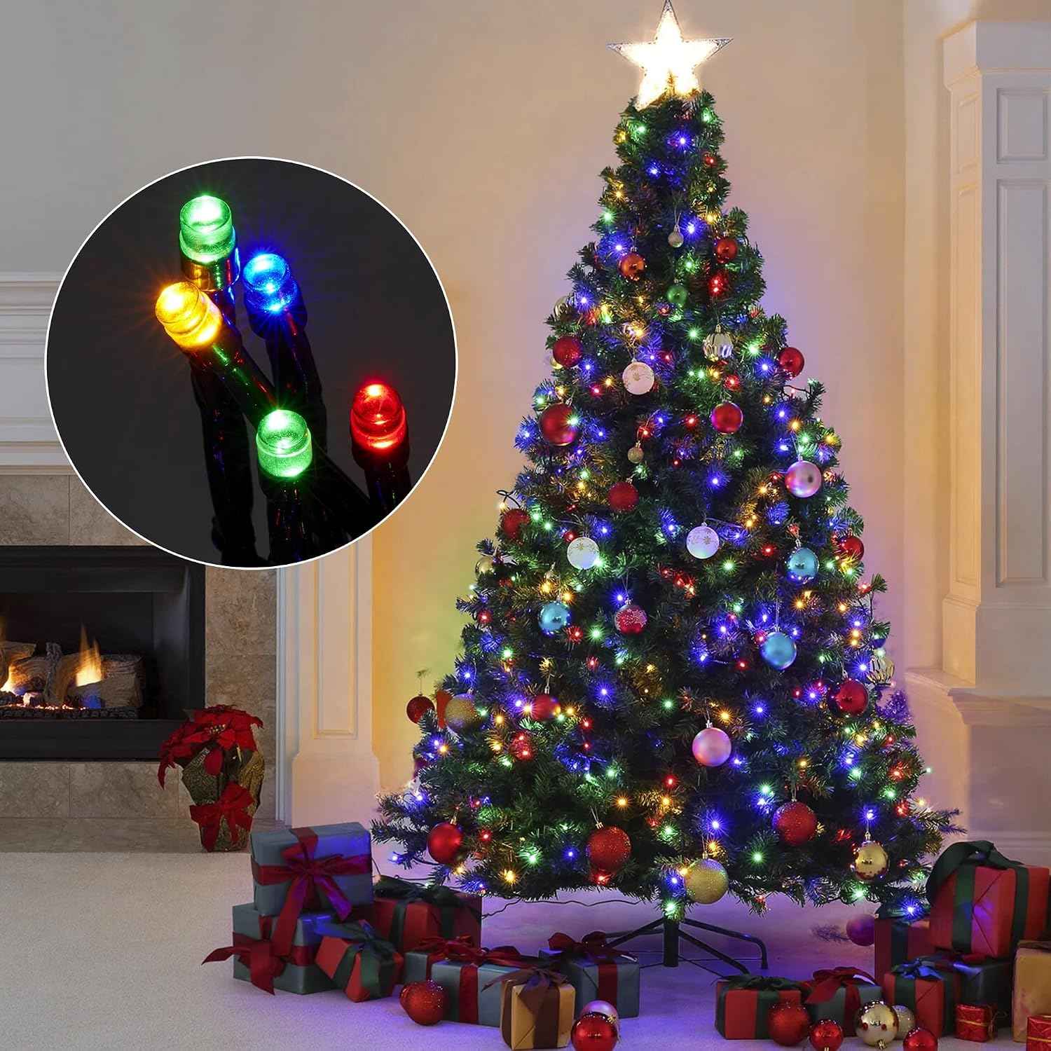 weillsnow 500 LED Multicolor Outdoor Christmas Lights, 164Ft Plug in Waterproof String Lights, 8 Modes with Memory for Outdoor Indoor Garden Halloween Christmas Decorations (Multicolor)