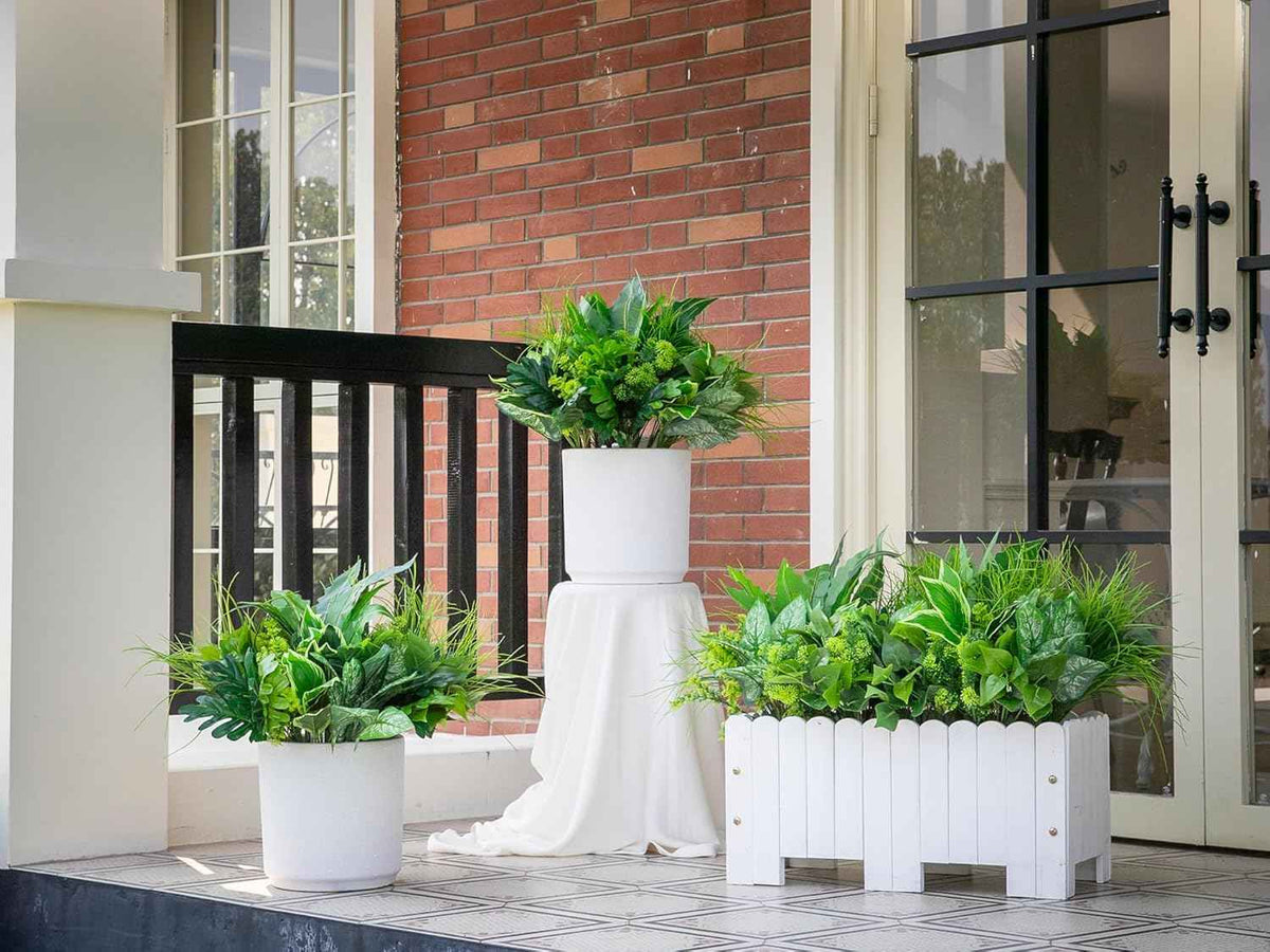 18PCS Artificial Plants Outdoor, Faux Flower Greenery Stems for Outside | UV Resistant Faux Outdoor plants, Fake Shrubs Plants for Patio Garden, Front Porch, Window Box, Spring Summer Home Decor