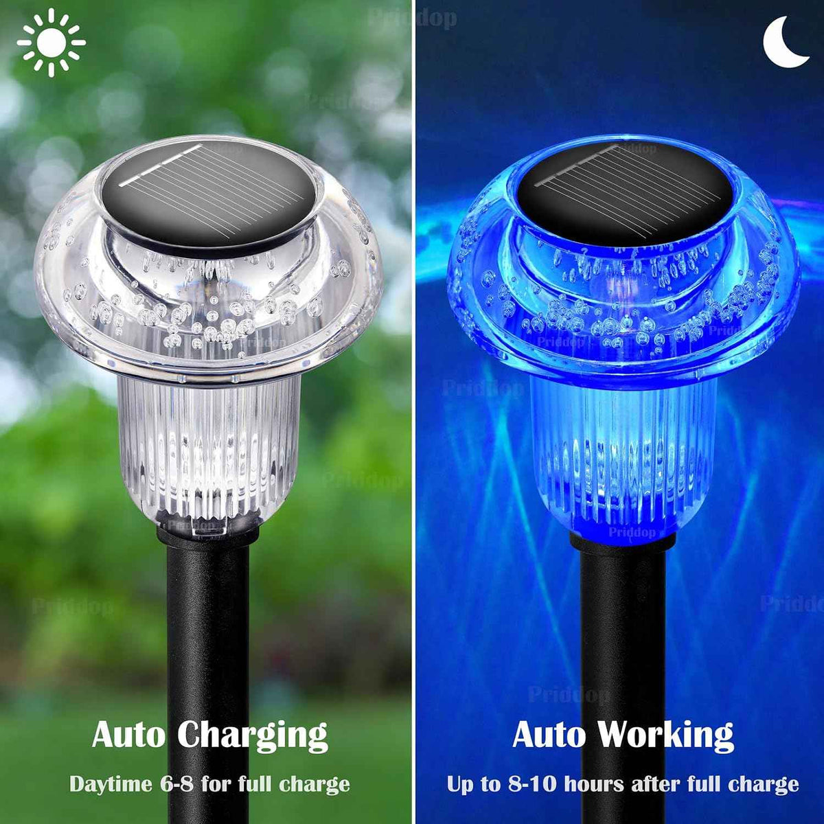 Priddop Solar Lights Outdoor Waterproof 8 Pack Garden Decor Color Changing | Pathway Stake Lights for Yard Patio Lawn Planter Landscape Path, Auto On/Off Acrylic Mushroom Shape LED Christmas Decor