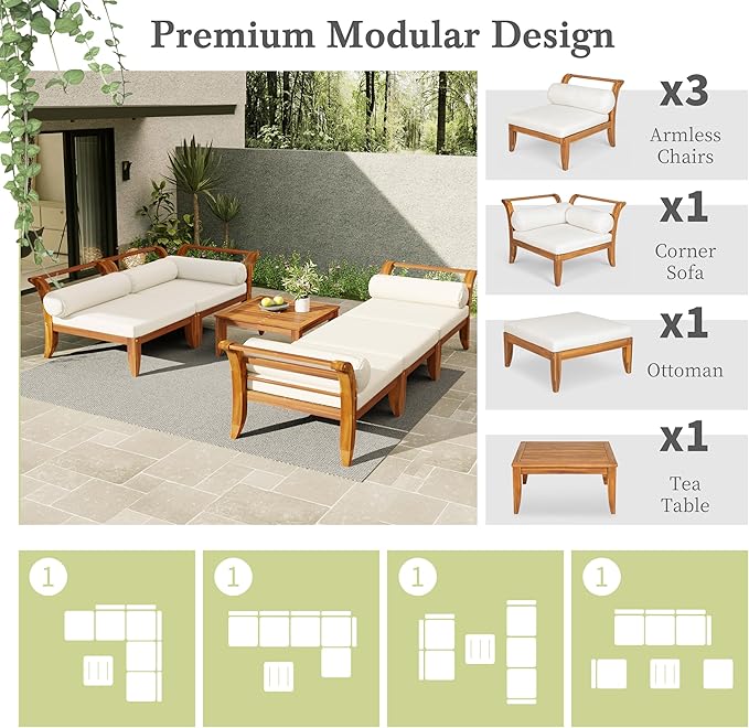 Merax 6 Pieces Patio Furniture Set, Outdoor L-Shaped Sectional Sofa Set - Image 6