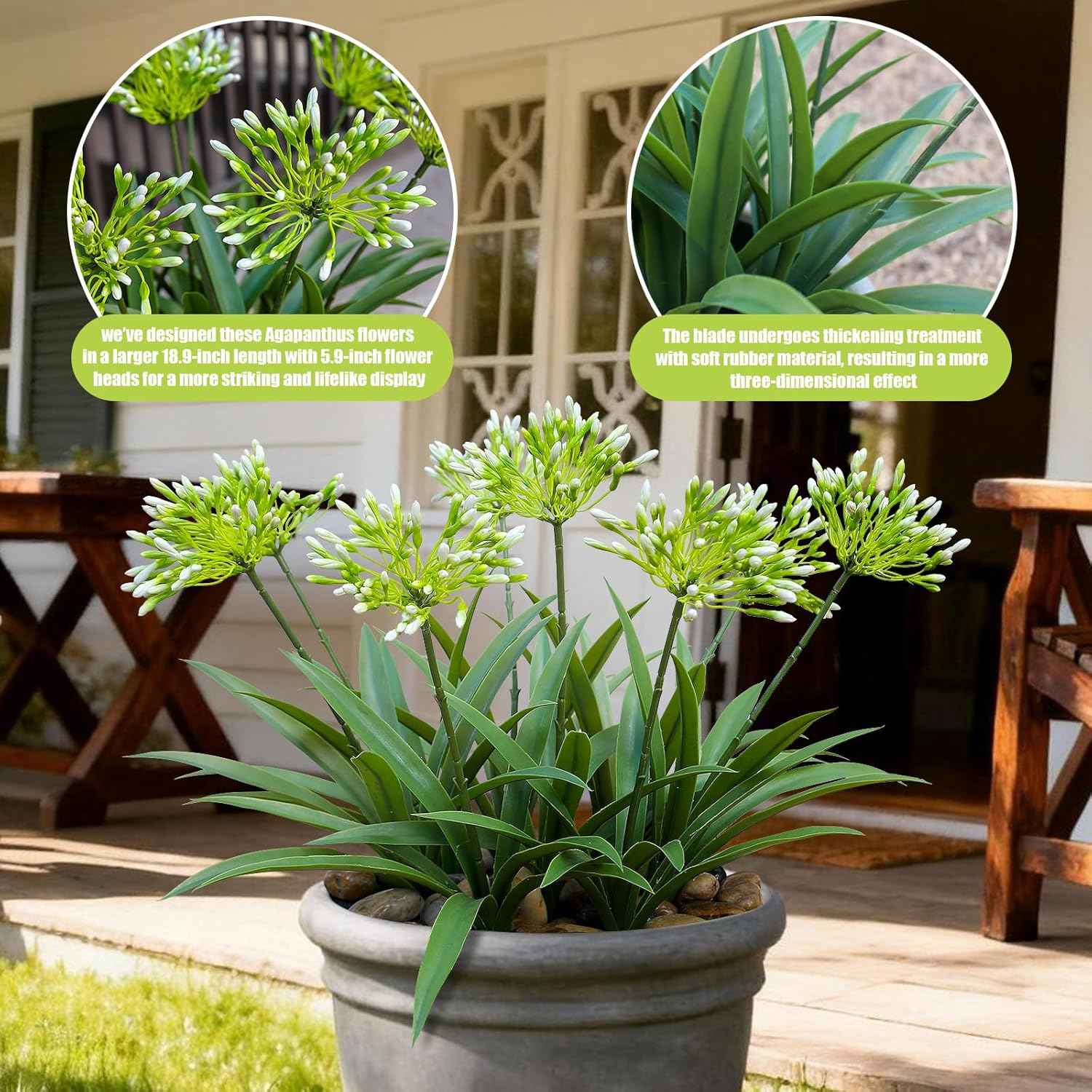 8 Bundles Artificial Flowers Plants for Outdoor Planters | 18.9 in Green Large Fake Flowers | Spring Summer Look Real Plasic Faux Plant for Front Porch Pathway Garden Patio (Green)