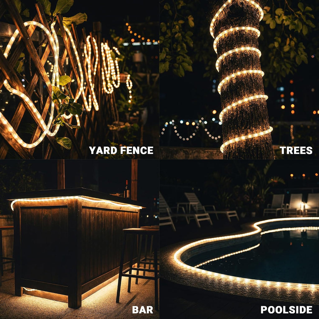 20ft Rope Lights For Outside, Connectable & Flexible Tube Lights with 8 Modes Controller,Waterproof Warm White LED Rope Lighting for Deck,Garden,Pool,Patio,Room Indoor & Outdoor Landscape Strip Light
