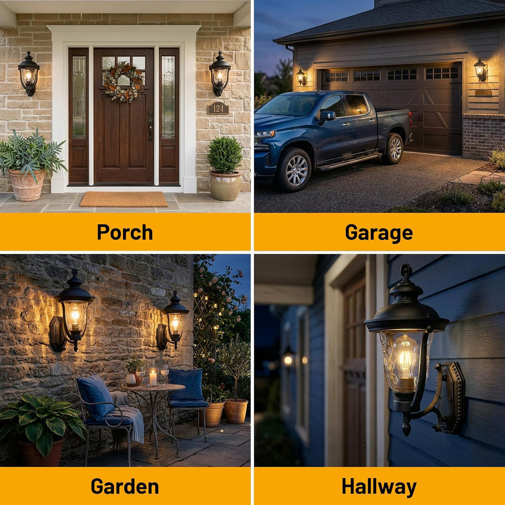 Porch Lights Outdoor Light Fixtures Wall Mount Exterior Lights | 18.7" Vintage Outdoor Wall Light with Water Ripple Glass Shade, Waterproof Aluminum Exterior Wall Sconce for Porch Patio Yard