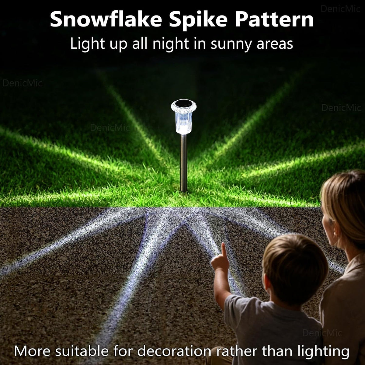 DenicMic Solar Lights Outdoor Waterproof 10 Pack Pathway Lights Cool White | Stake Lights for Yard Garden Driveway Walkway Outside Landscape Path Lights, Auto On/Off 6000K LED, Stainless Steel Pole