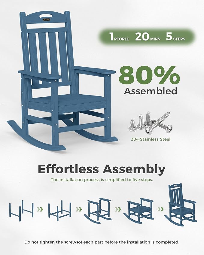 Oversized Rocking Chair Outdoor, High Back Porch Rocker Chair, HDPE All Weather - Image 9