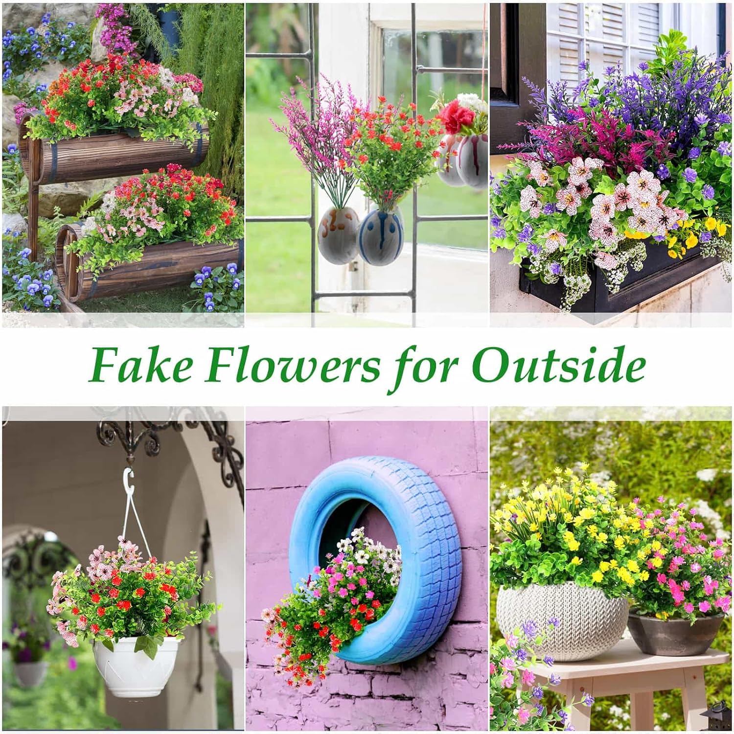 20 Bundles Artificial Spring Summer Flowers Bulk for Outdoors, UV Resistant | Silk Fake Wildflowers and Plastic Faux Lavender Plants for Outside Garden Patio Porch Window Box Hanging Basket Decor