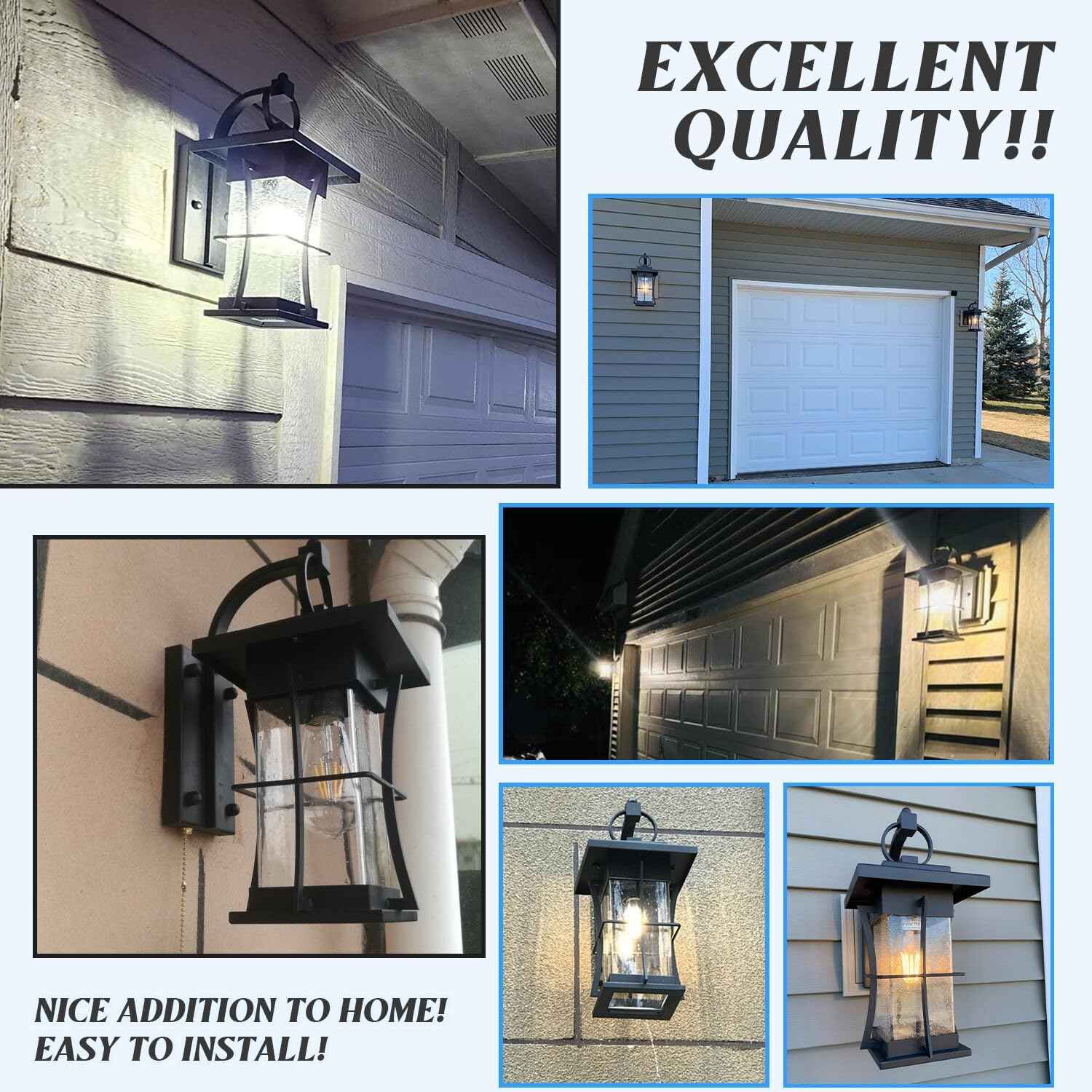 Outdoor Wall Sconces Light Fixtures Exterior Wall Lantern Outside House Lamps Waterproof Black Metal with Clear Seeded Glass, Perfect for Exterior Porch Patio House