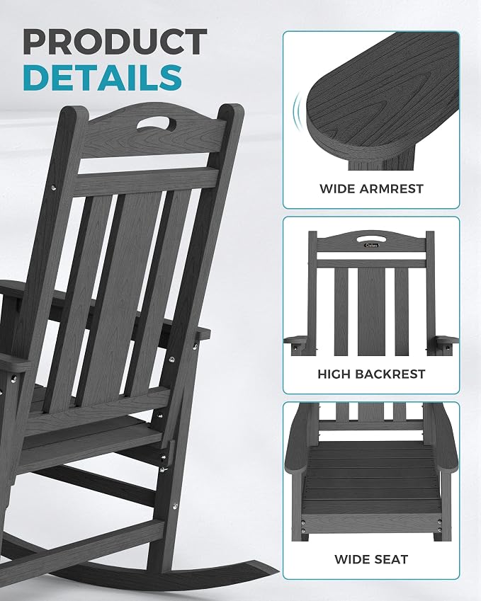 Ciokea Oversized Outdoor Rocking Chair, 380lbs Heavy-Duty Large Patio Rocker - Image 6