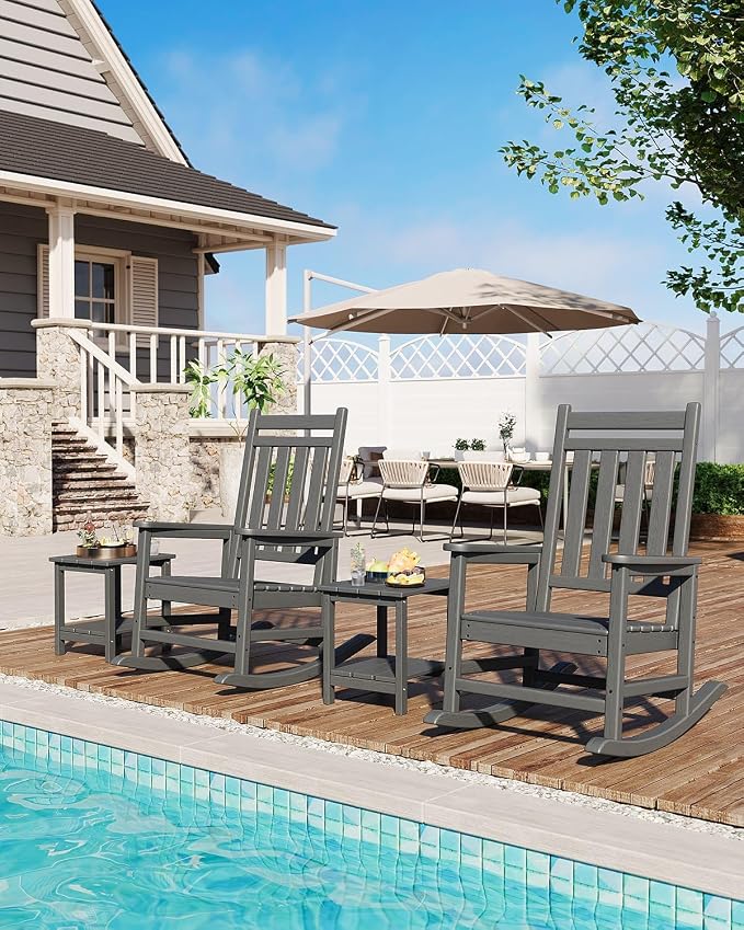 HDPE Rocking Chair Outdoor- Poly High Back Porch Rocker Chairs - Image 6