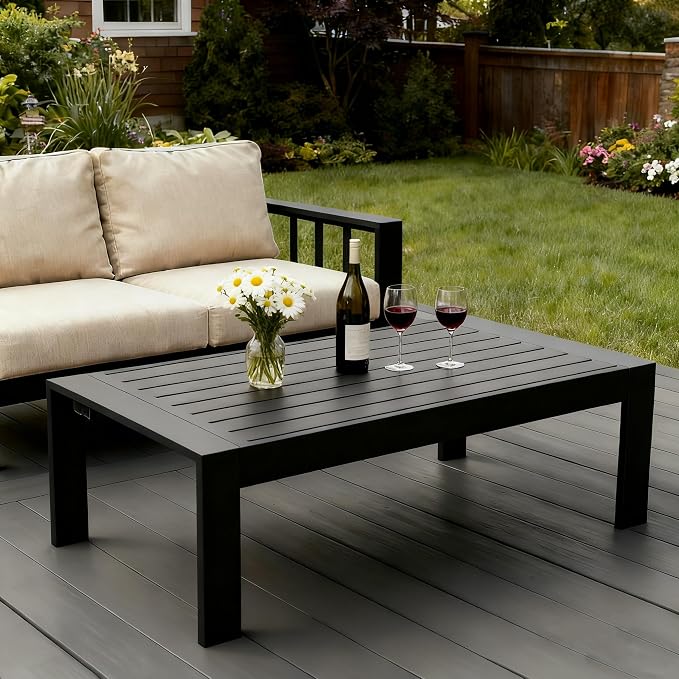 Outdoor Rectangle Patio Aluminum Coffee Tables - Image 2