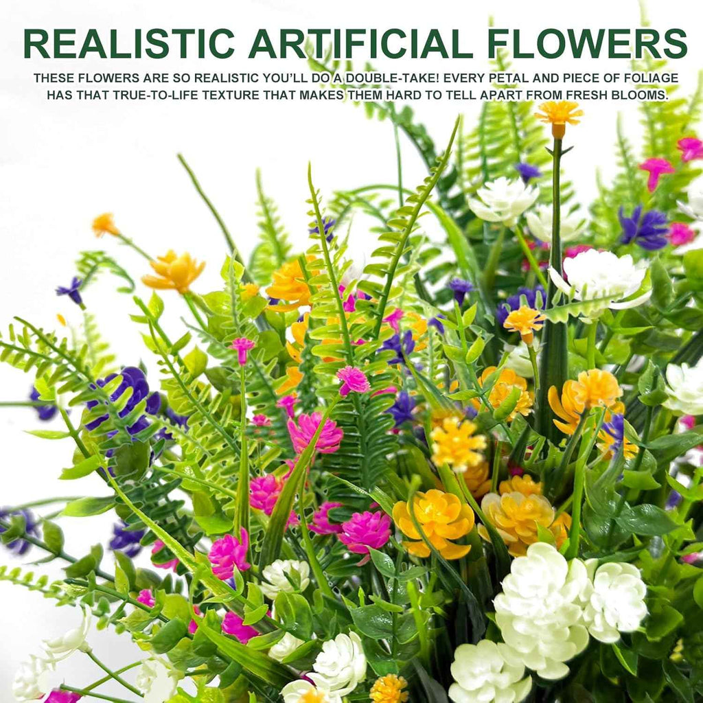 20 Bundles Artificial Flowers for Outdoors, Summer Spring Grass Camellia | Fake Flowers Fern Plants Eucalyptus, UV Resistant No Fade Faux Greenery for Garden Patio Outdoor Decor(Mixed 6 Styles 2)