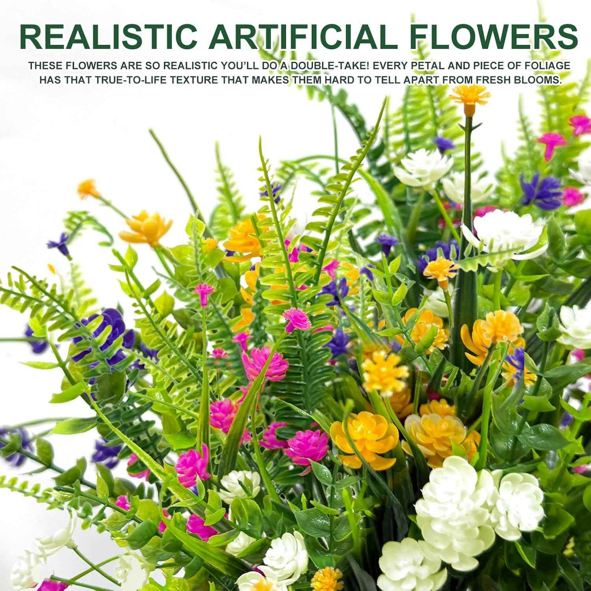 20 Bundles Artificial Flowers for Outdoors, Summer Spring Grass Camellia | Fake Flowers Fern Plants Eucalyptus, UV Resistant No Fade Faux Greenery for Garden Patio Outdoor Decor(Mixed 6 Styles 2)