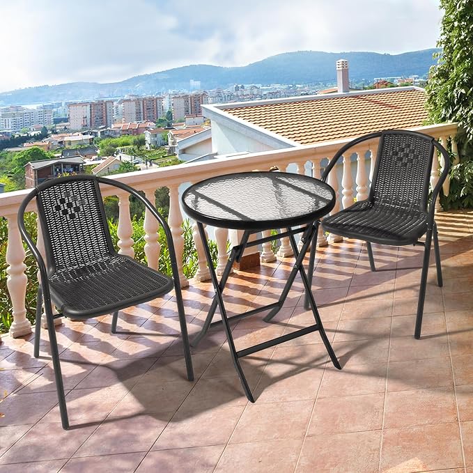 VINGLI PE Rattan Outdoor Dining Chairs Set of 4, Plastic Stackable Patio Chairs - Image 2