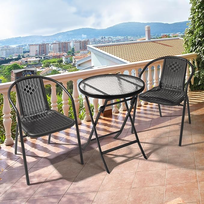 VINGLI PE Rattan Outdoor Dining Chairs Set of 2, Plastic Stackable Patio Chairs - Image 2