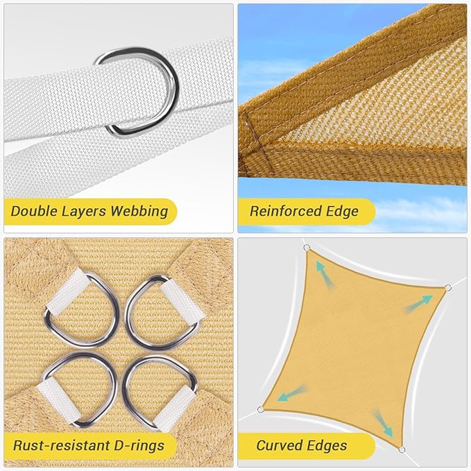 HappyTrends Sun Shade Sail, Heavy Duty UV Protection Beach Shade Canopy Wind - Image 4