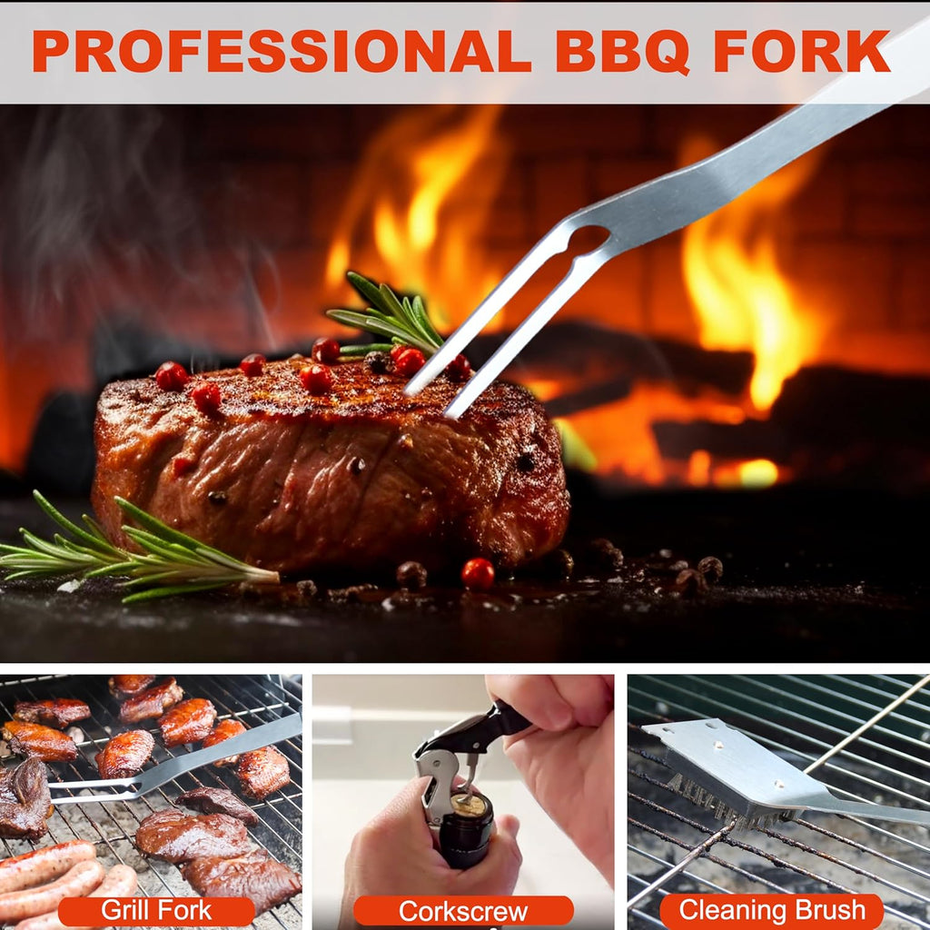 Grilljoy BBQ Accessories Grill Tools Set - 22PCS Stainless Steel Barbecue Grill Accessories for Outdoor Grill with Black Aluminum Case - Christmas Grilling Gifts for Men & Dad -Grill Tools Kit