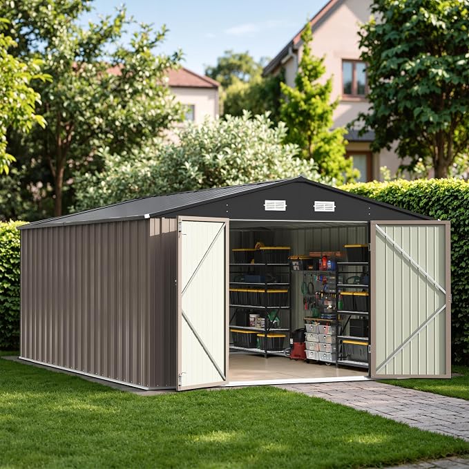 Patiowell 10x14 FT Outdoor Storage Shed, Large Metal Garden Shed by Patiowell