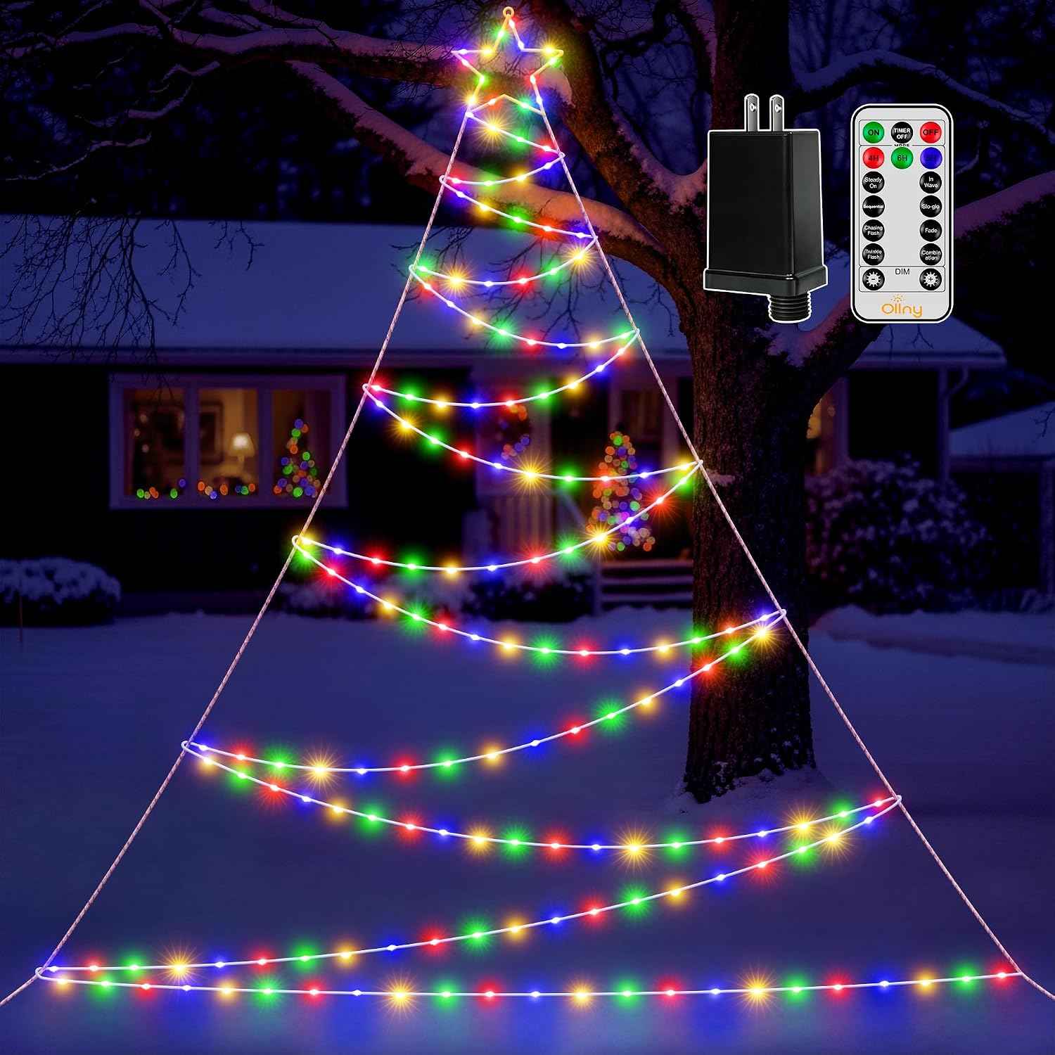 Ollny Outdoor Lighted Christmas Decorations 13FT Tall, IP67 Waterproof Outdoor Christmas Lights with 3 Timers and 8 Lighting Modes, Xmas Decor Light for House Yard Window Wall Lights (Multicolored)