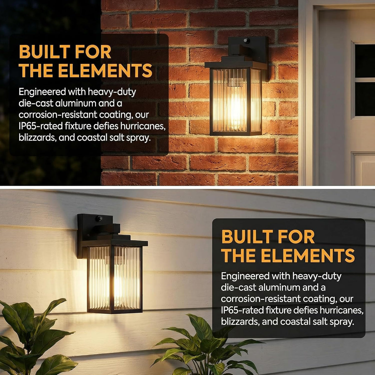 2 Pack Black Dusk to Dawn Outdoor Wall Light, All-Metal Frame | Auto On/Off, Rust-Resistant,Tempered Glass, Easy DIY Install on Porch, Garage