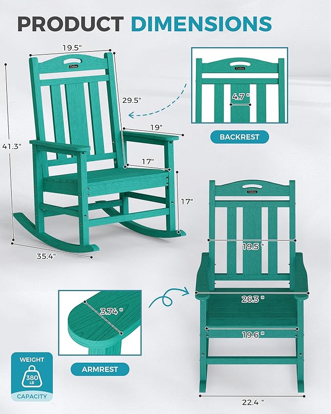 Ciokea Oversized Outdoor Rocking Chairs Set of 3, 380lbs Heavy-Duty Large Patio - Image 3