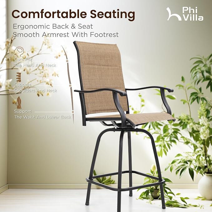 PHI VILLA Outdoor Patio Swivel Bar Stools Set of 4 - Image 8