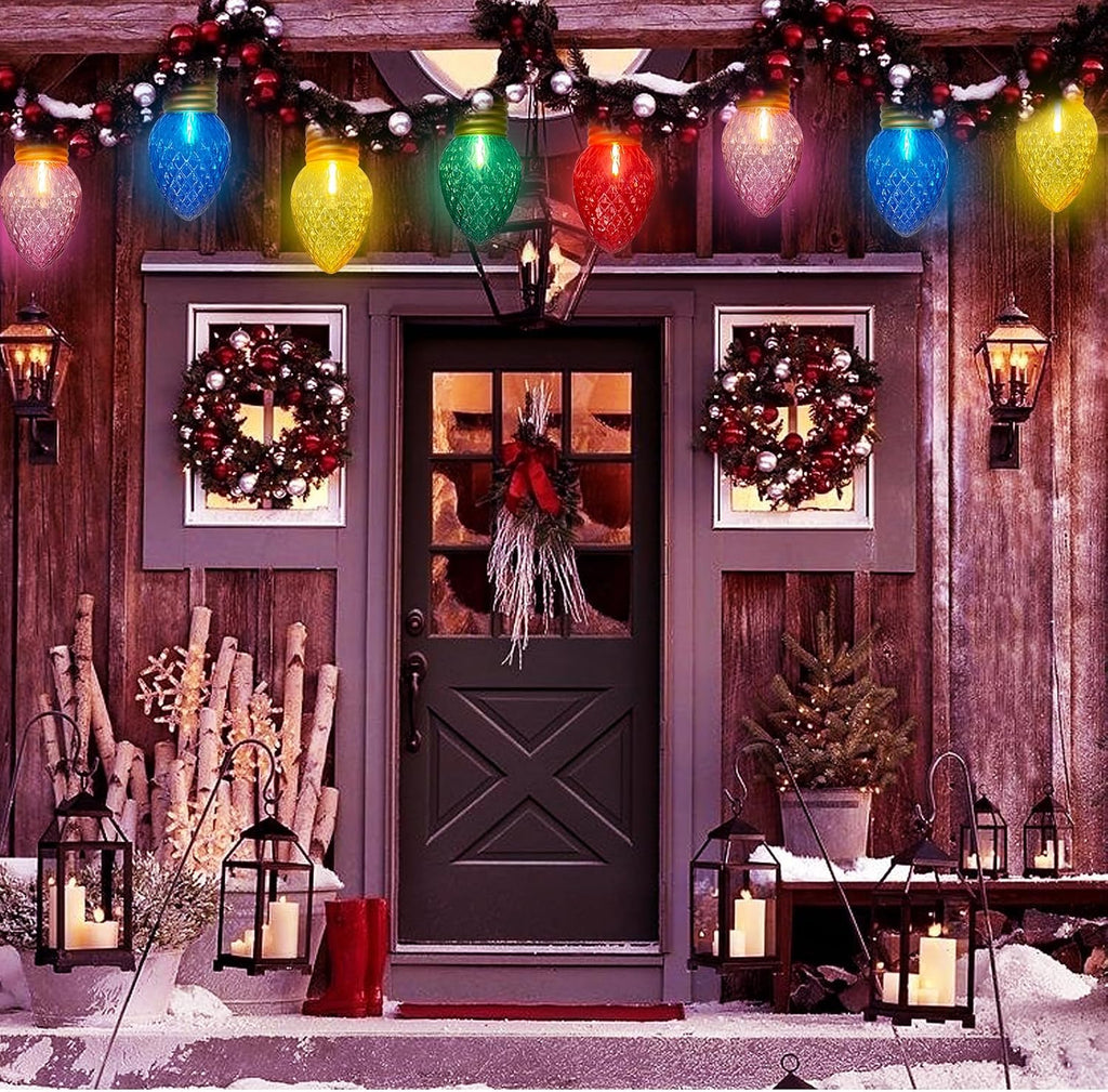 Giant Outdoor Christmas Lights, 16Ft Jumbo Christmas String Lights with 10 Large Strawberry Multicolored Bulbs, Connectable Outdoor Xmas Decorations Lights for Roof Patio Porch Garden Holiday Decor