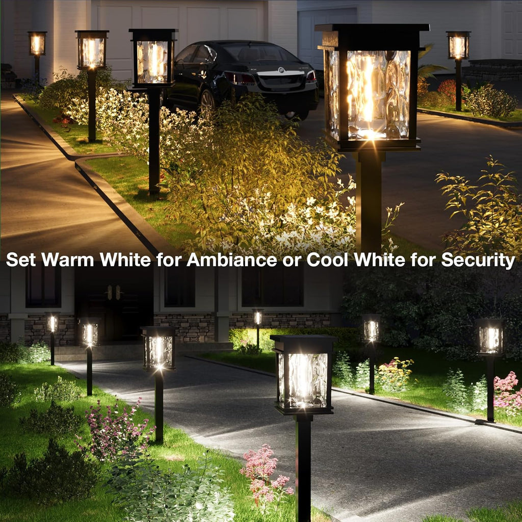 XMCOSY+ Solar Pathway Lights, 4 Pack 2-in-1 Landscape Lighting for Garden | Warm & Cool White Yard Light, 25/50 LM, Auto On/Off Decor Solar Powered Outdoor Lights for Lawn Walkway Driveway Lights