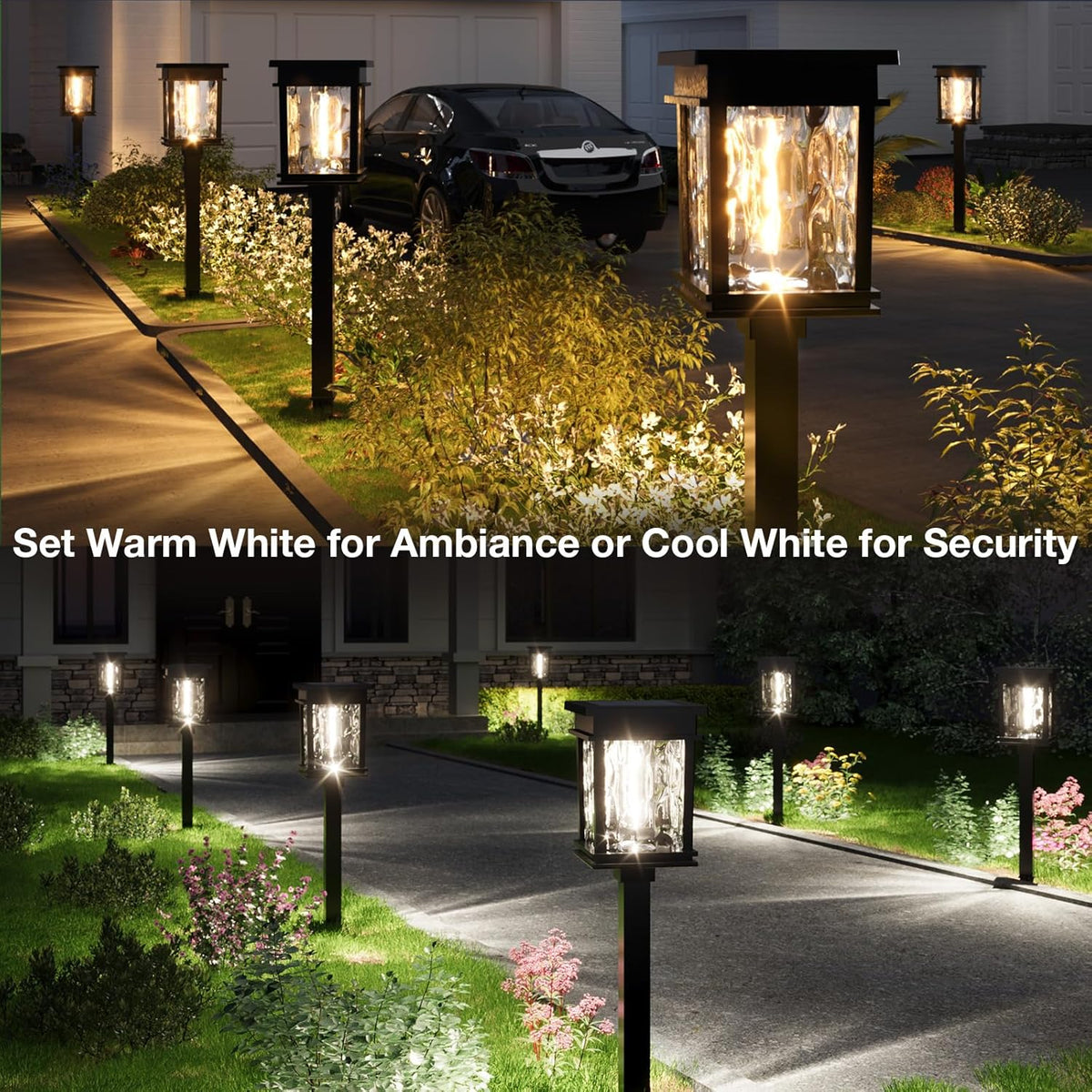 XMCOSY+ Solar Pathway Lights, 4 Pack 2-in-1 Landscape Lighting for Garden | Warm & Cool White Yard Light, 25/50 LM, Auto On/Off Decor Solar Powered Outdoor Lights for Lawn Walkway Driveway Lights