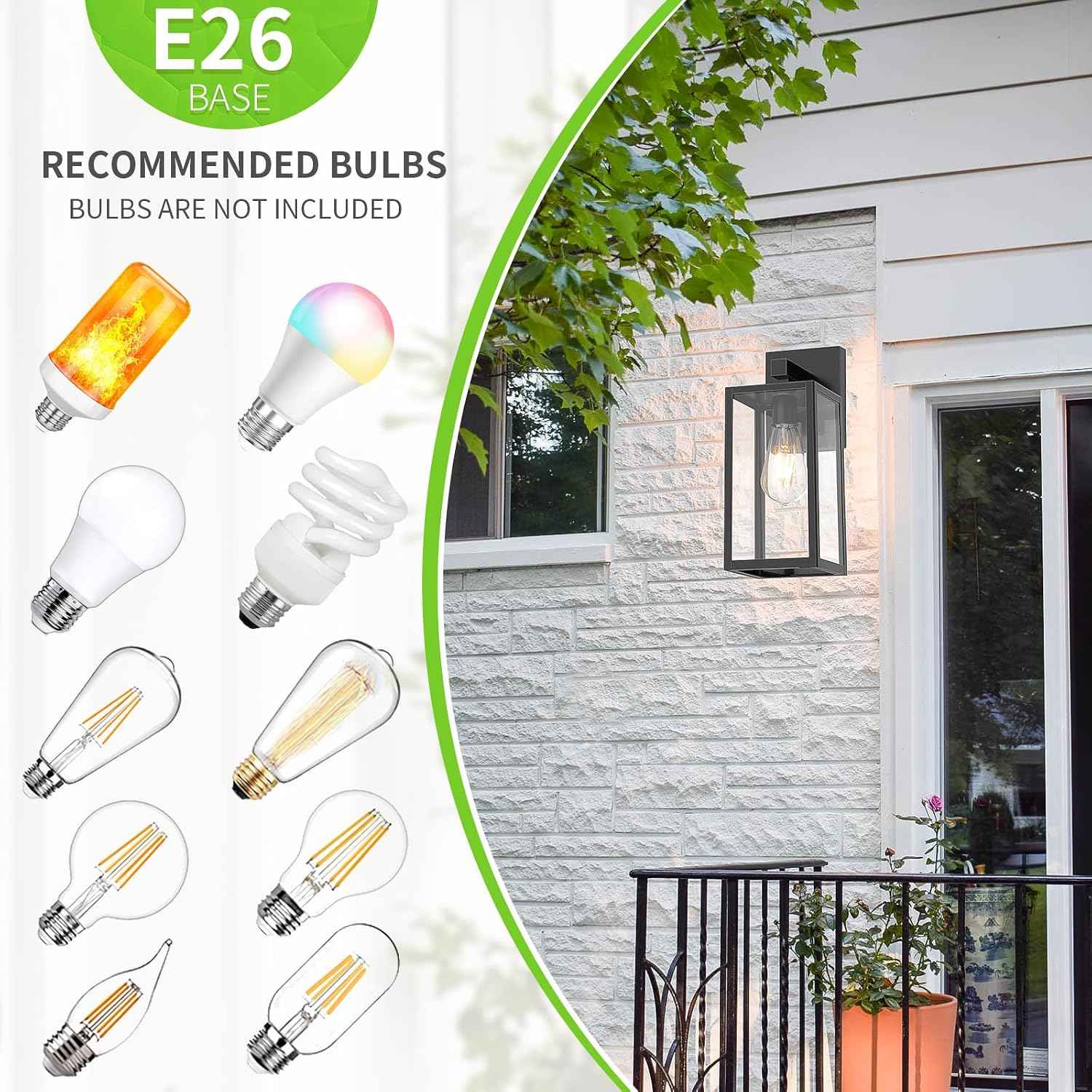 MAXvolador Outdoor Wall Light Fixtures, Exterior Waterproof Wall Lanterns | Black Porch Wall Lights, Anti-Rust, E26 Socket, Clear Glass Outside Wall Mount Sconces, Front Door Lighting for Patio, 2 Pack