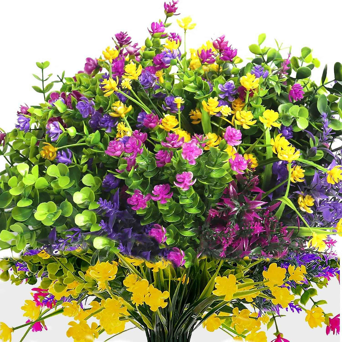 24 Bundles Artificial Fake Flowers Outdoor, UV Resistant No Fade Boxwood Faux Plastic Shrubs Greenery Plants for Garden Patio Porch Window Box Home Indoor Wedding Farmhouse Hanging Planter Décor